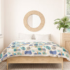 Vintage canned sardines // white background peacock teal and electric blue cans  Duvet Cover Gallery Image 3