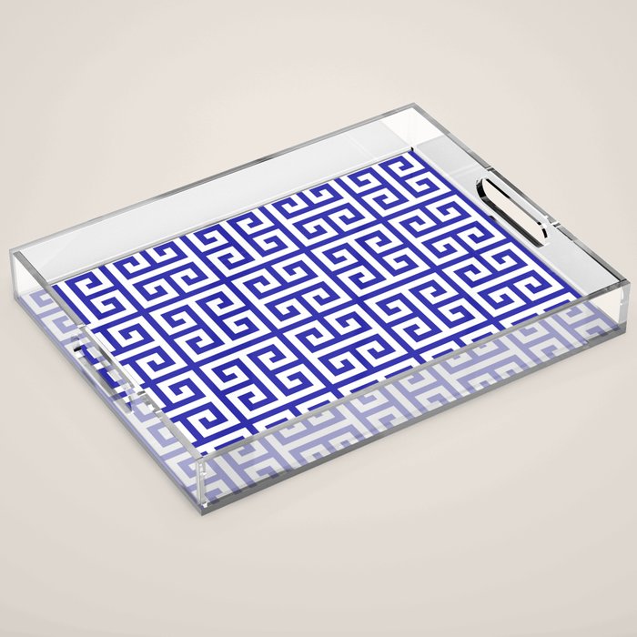 Greek Key (Navy Blue & White Pattern) Acrylic Tray Gallery Image 1
