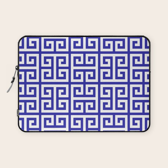 Greek Key (Navy Blue & White Pattern) Laptop Sleeve Gallery Image 1