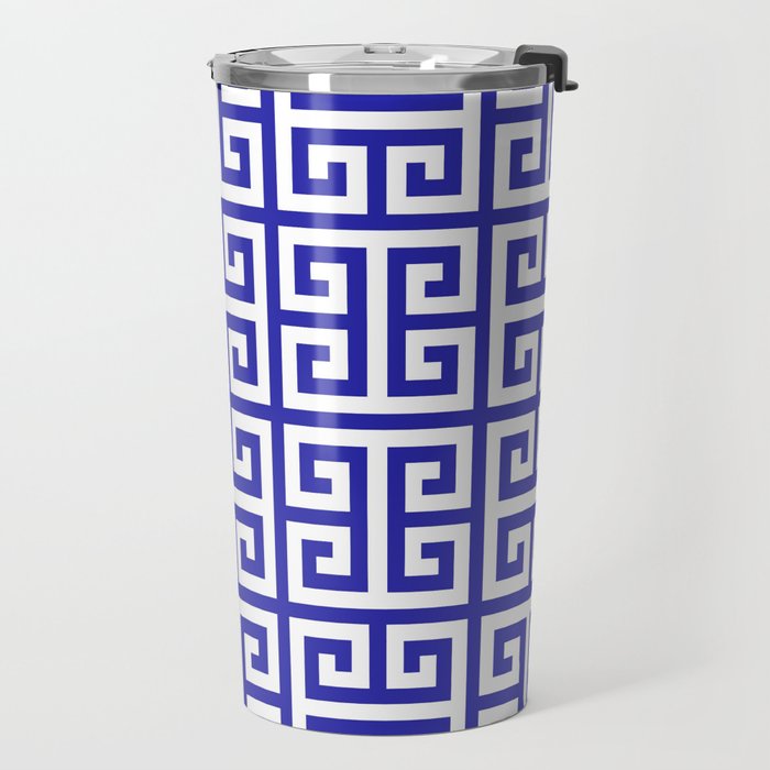Greek Key (Navy Blue & White Pattern) Travel Mug Gallery Image 2