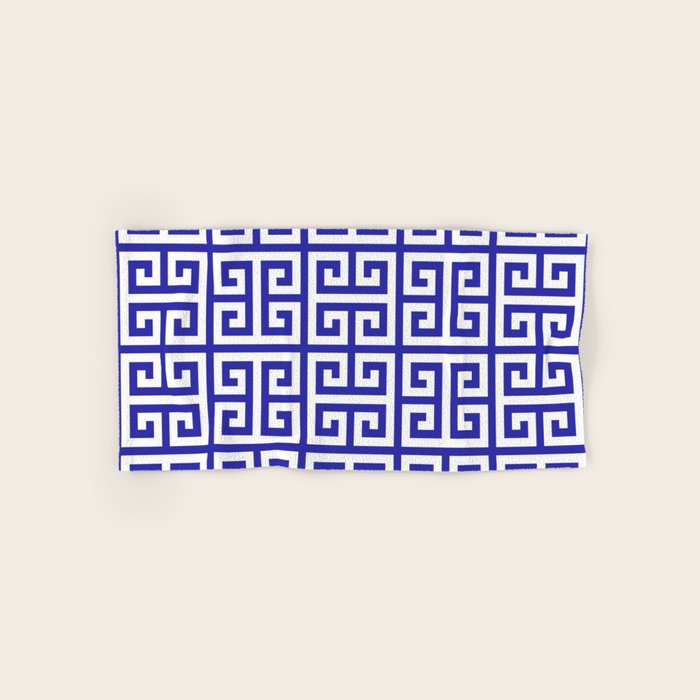 Greek Key (Navy Blue & White Pattern) Bath Towel Gallery Image 1