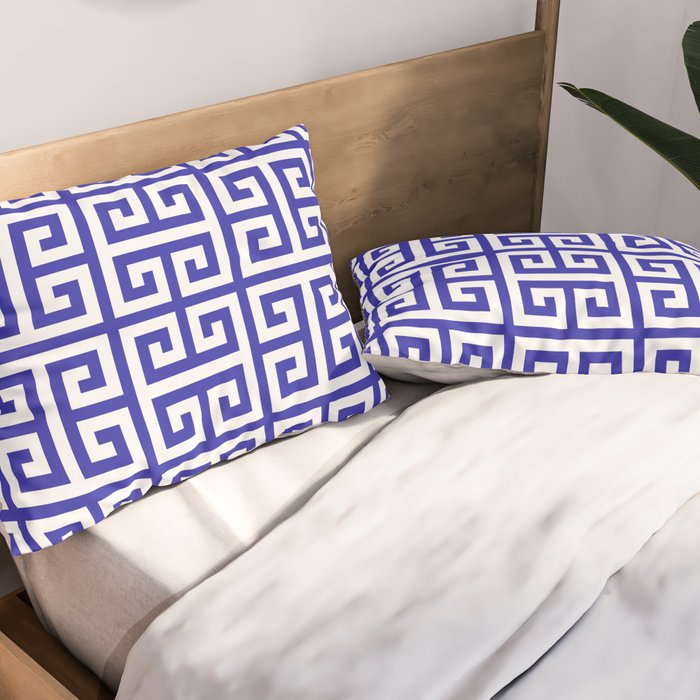 Greek Key (Navy Blue & White Pattern) Pillow Sham Gallery Image 2