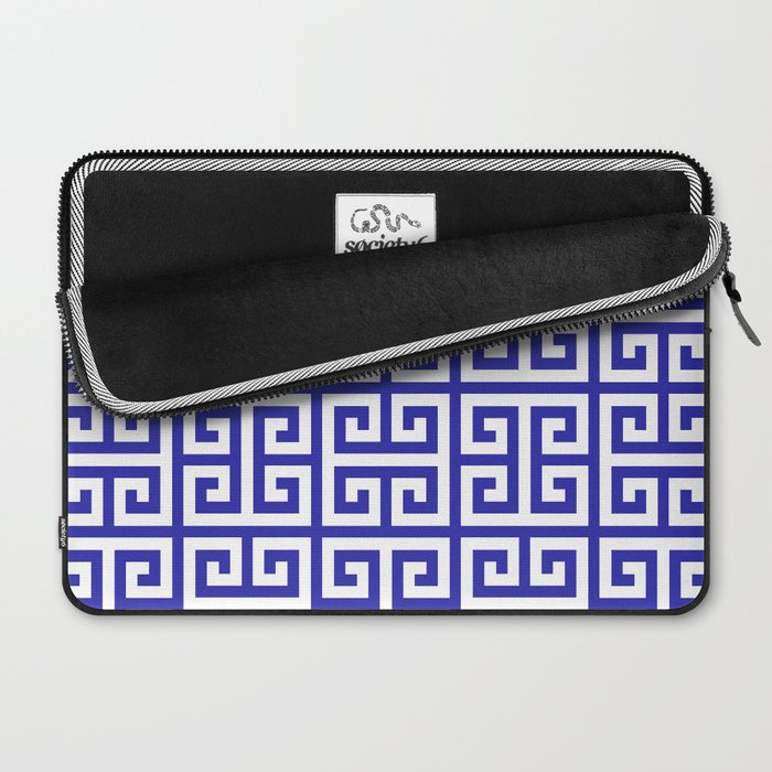 Greek Key (Navy Blue & White Pattern) Laptop Sleeve Gallery Image 2
