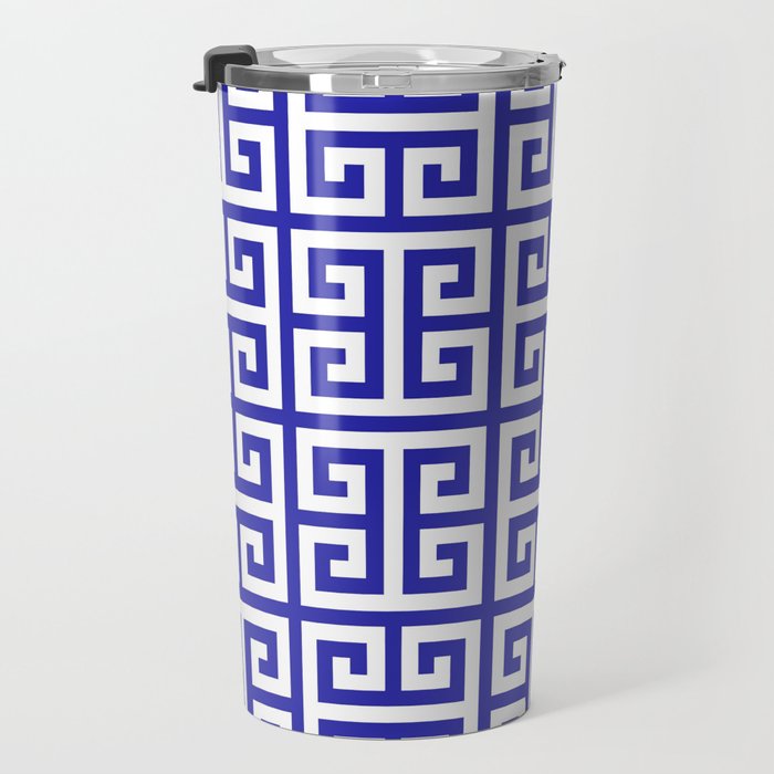 Greek Key (Navy Blue & White Pattern) Travel Mug Gallery Image 3