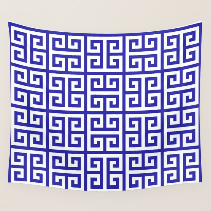 Greek Key (Navy Blue & White Pattern) Wall Tapestry Gallery Image 4