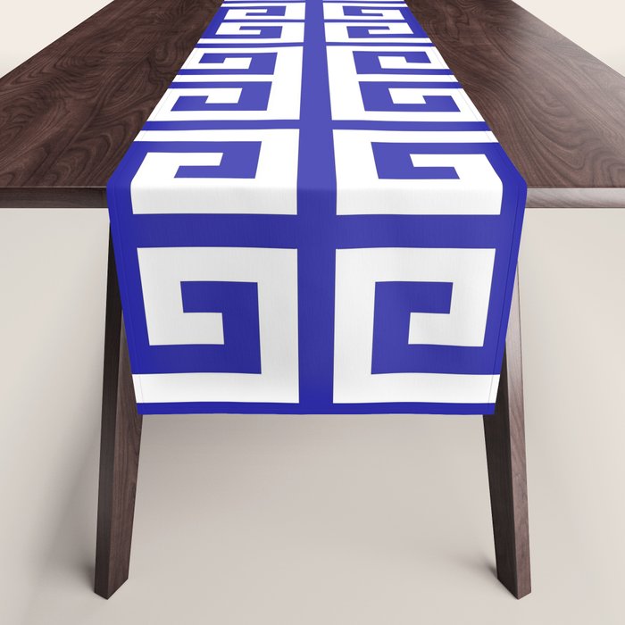 Greek Key (Navy Blue & White Pattern) Table Runner Gallery Image 1