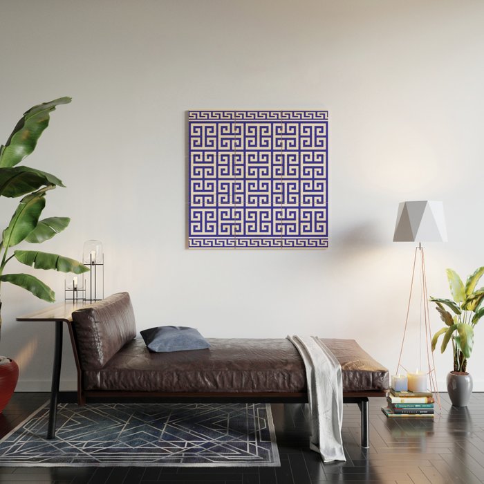 Greek Key (Navy Blue & White Pattern) Wood Wall Art Gallery Image 2