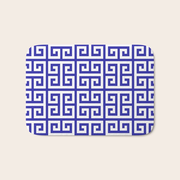 Greek Key (Navy Blue & White Pattern) Bath Mat Gallery Image 1