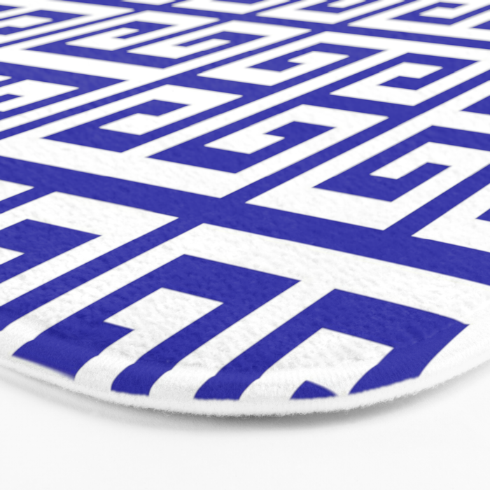 Greek Key (Navy Blue & White Pattern) Bath Mat Gallery Image 3