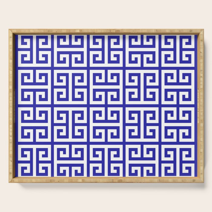 Greek Key (Navy Blue & White Pattern) Serving Tray Gallery Image 1