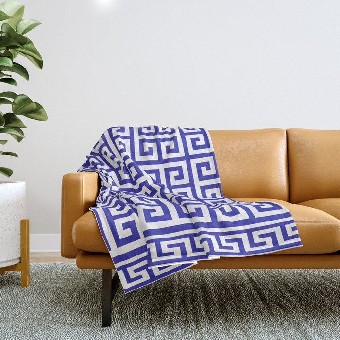 Greek Key (Navy Blue & White Pattern) Throw Blanket Gallery Image 1