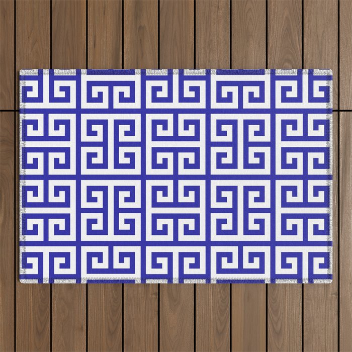 Greek Key (Navy Blue & White Pattern) Outdoor Rug Gallery Image 1