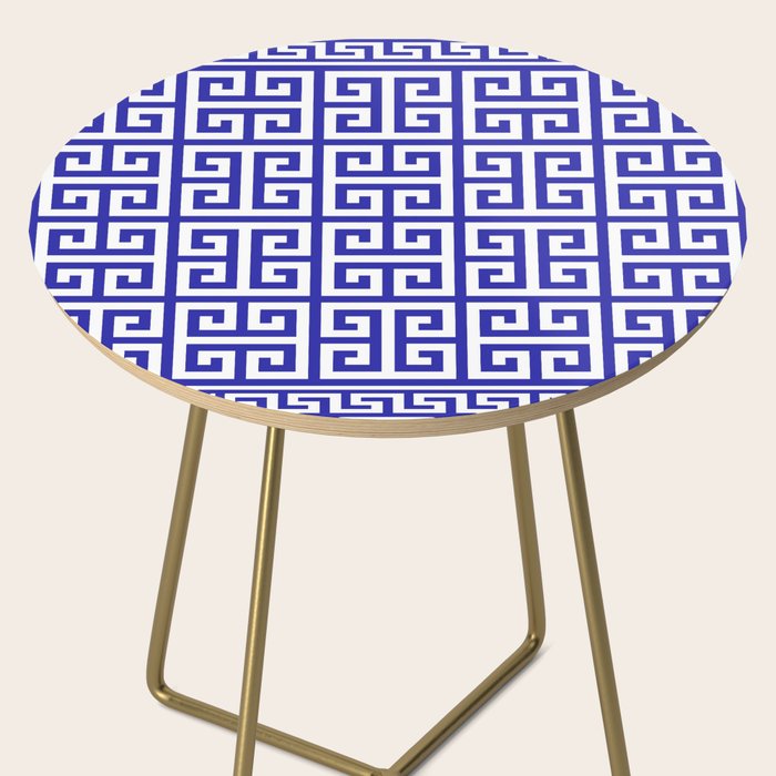 Greek Key (Navy Blue & White Pattern) Side Table Gallery Image 2