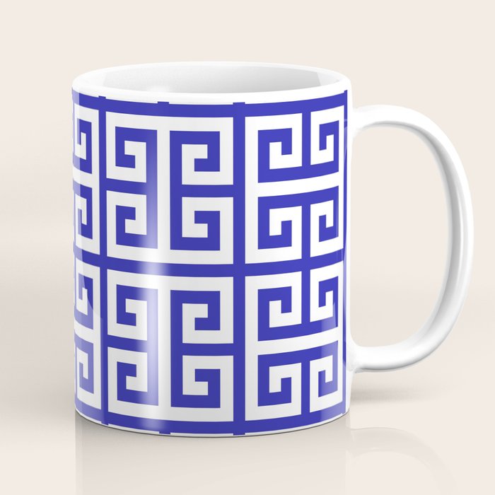 Greek Key (Navy Blue & White Pattern) Coffee Mug Gallery Image 1