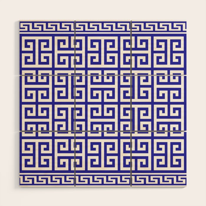 Greek Key (Navy Blue & White Pattern) Wood Wall Art Gallery Image 1