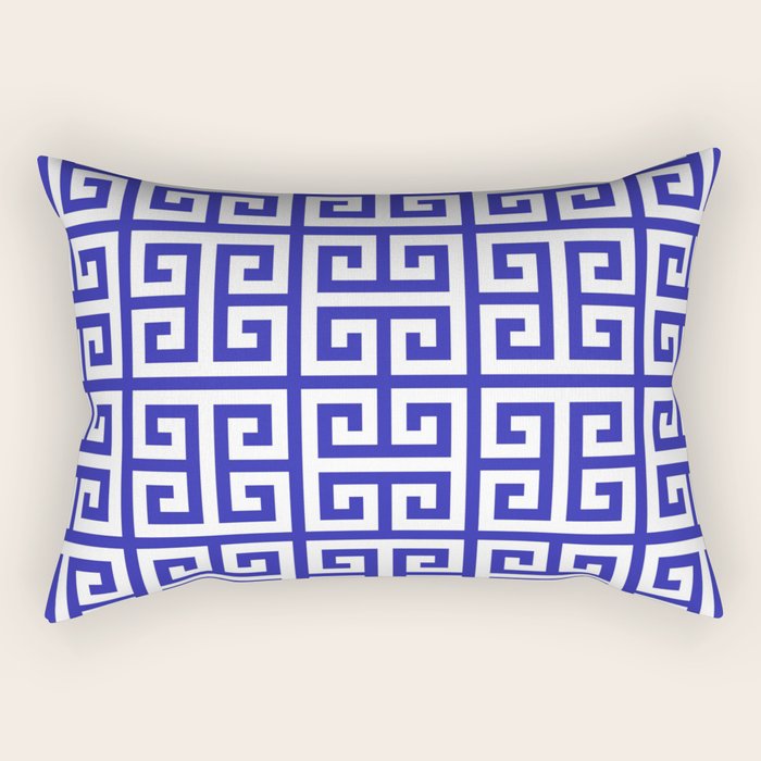 Greek Key (Navy Blue & White Pattern) Rectangular Pillow Gallery Image 2