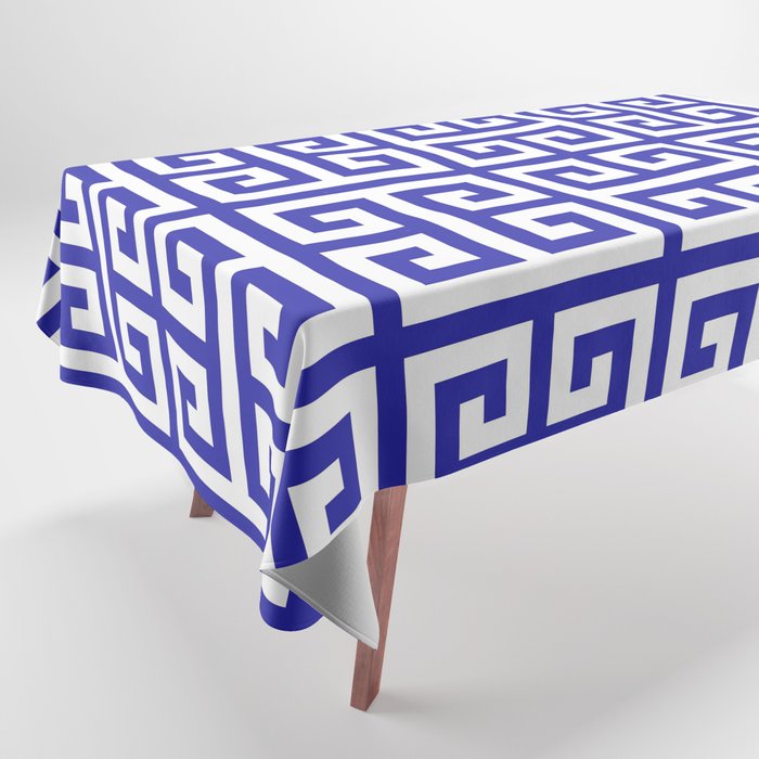 Greek Key (Navy Blue & White Pattern) Tablecloth Gallery Image 1