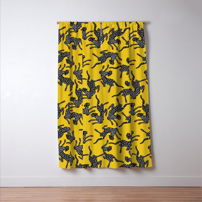 Bold Leopard Art Print on Pink with Floral Accents - Modern Animal Wall Art Window Curtain Gallery Image 3