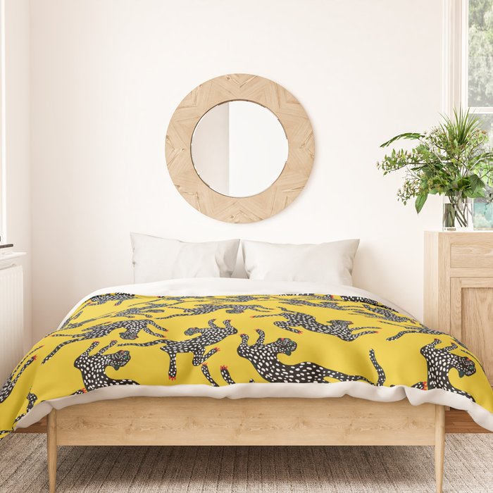 Bold Leopard Art Print on Pink with Floral Accents - Modern Animal Wall Art Duvet Cover Gallery Image 3
