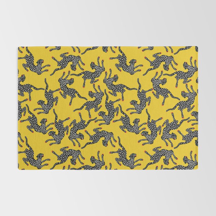 Bold Leopard Art Print on Pink with Floral Accents - Modern Animal Wall Art Rug Gallery Image 2