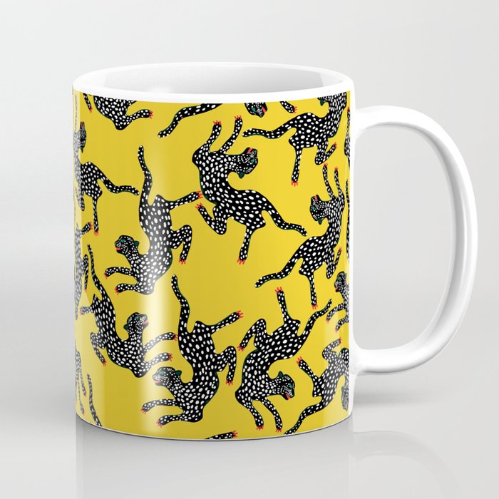 Bold Leopard Art Print on Pink with Floral Accents - Modern Animal Wall Art Coffee Mug Gallery Image 1