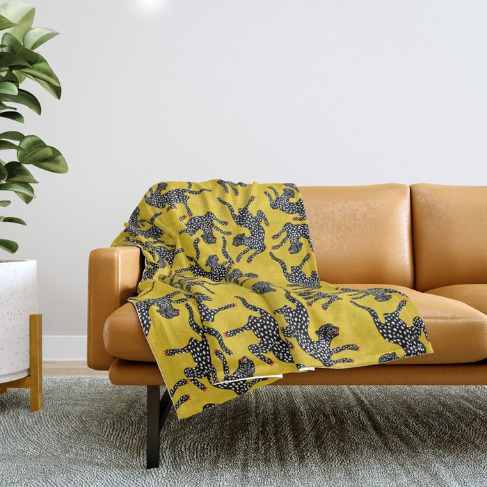 Bold Leopard Art Print on Pink with Floral Accents - Modern Animal Wall Art Throw Blanket Gallery Image 1