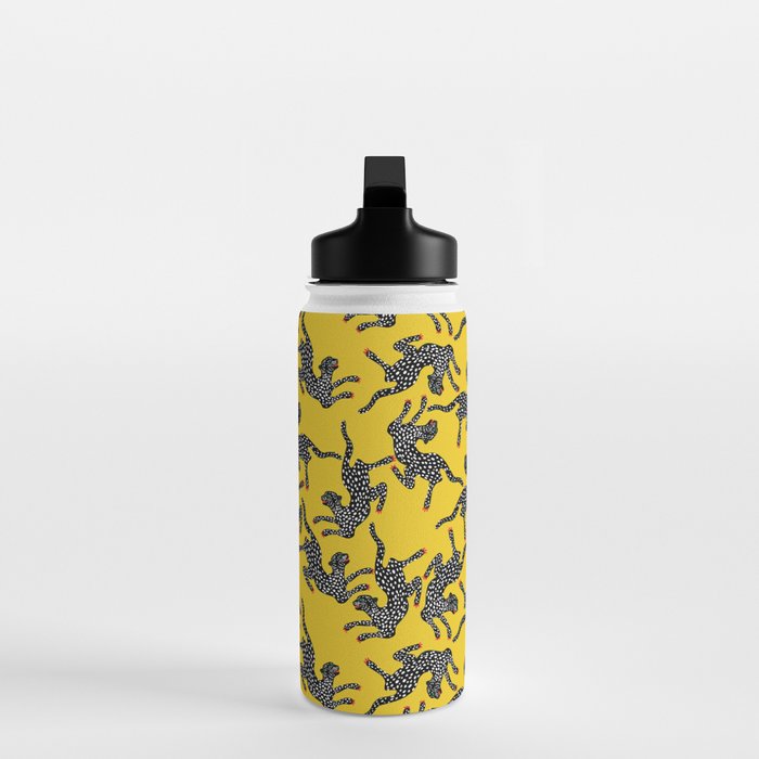 Bold Leopard Art Print on Pink with Floral Accents - Modern Animal Wall Art Water Bottle Gallery Image 3