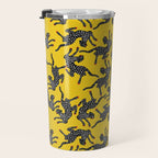 Bold Leopard Art Print on Pink with Floral Accents - Modern Animal Wall Art Travel Mug Gallery Image 3