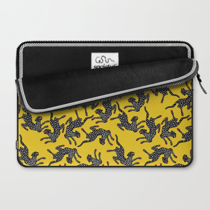 Bold Leopard Art Print on Pink with Floral Accents - Modern Animal Wall Art Laptop Sleeve Gallery Image 2