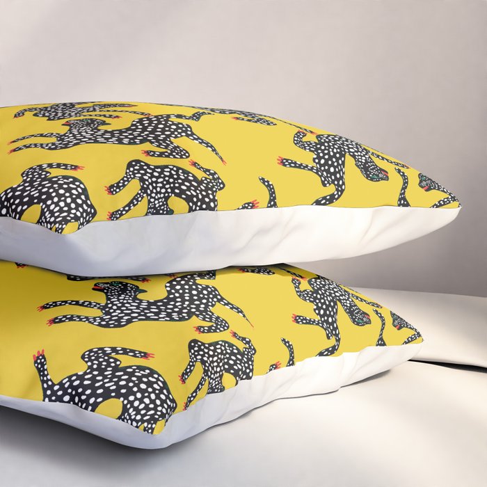 Bold Leopard Art Print on Pink with Floral Accents - Modern Animal Wall Art Pillow Sham Gallery Image 3