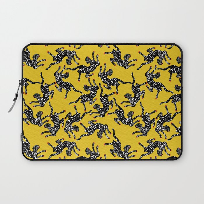 Bold Leopard Art Print on Pink with Floral Accents - Modern Animal Wall Art Laptop Sleeve Gallery Image 1
