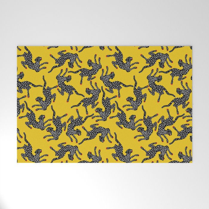 Bold Leopard Art Print on Pink with Floral Accents - Modern Animal Wall Art Welcome Mat Gallery Image 1