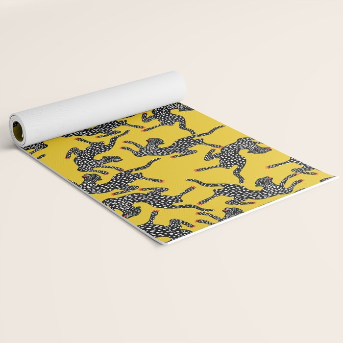 Bold Leopard Art Print on Pink with Floral Accents - Modern Animal Wall Art Yoga Mat Gallery Image 2