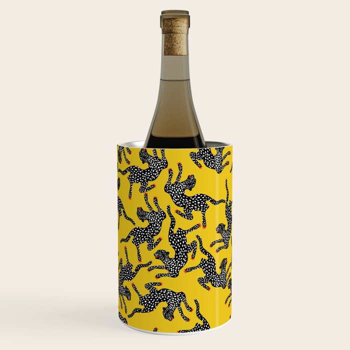 Bold Leopard Art Print on Pink with Floral Accents - Modern Animal Wall Art Wine Chiller Gallery Image 1