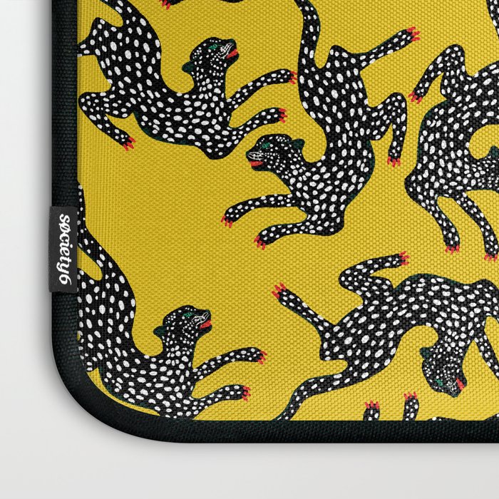 Bold Leopard Art Print on Pink with Floral Accents - Modern Animal Wall Art Laptop Sleeve Gallery Image 3