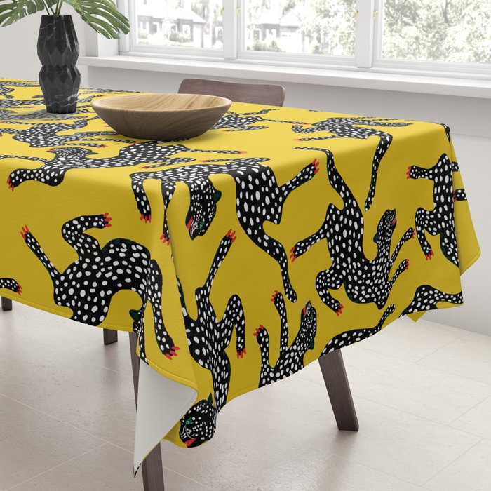 Bold Leopard Art Print on Pink with Floral Accents - Modern Animal Wall Art Tablecloth Gallery Image 3