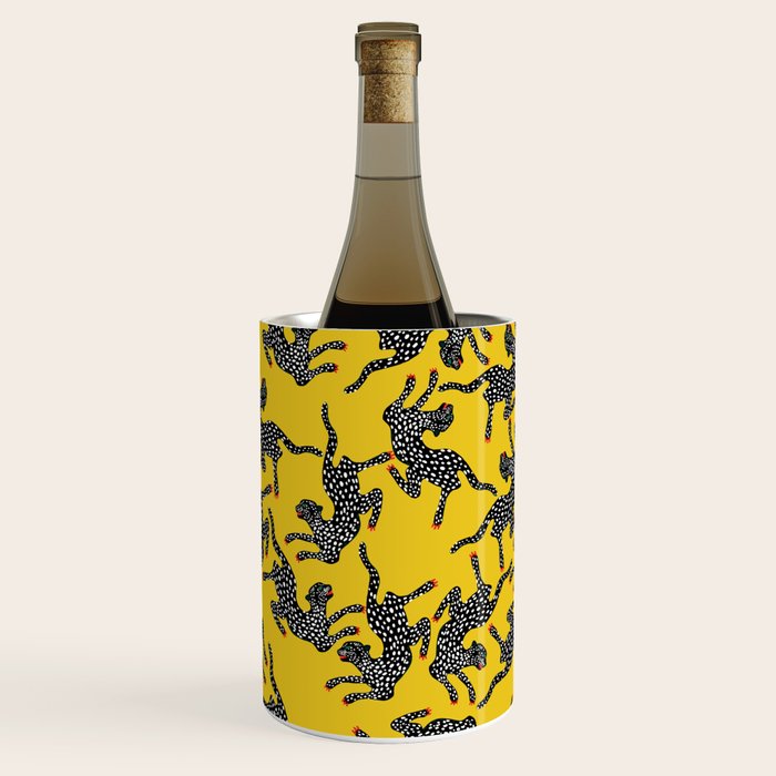 Bold Leopard Art Print on Pink with Floral Accents - Modern Animal Wall Art Wine Chiller Gallery Image 2