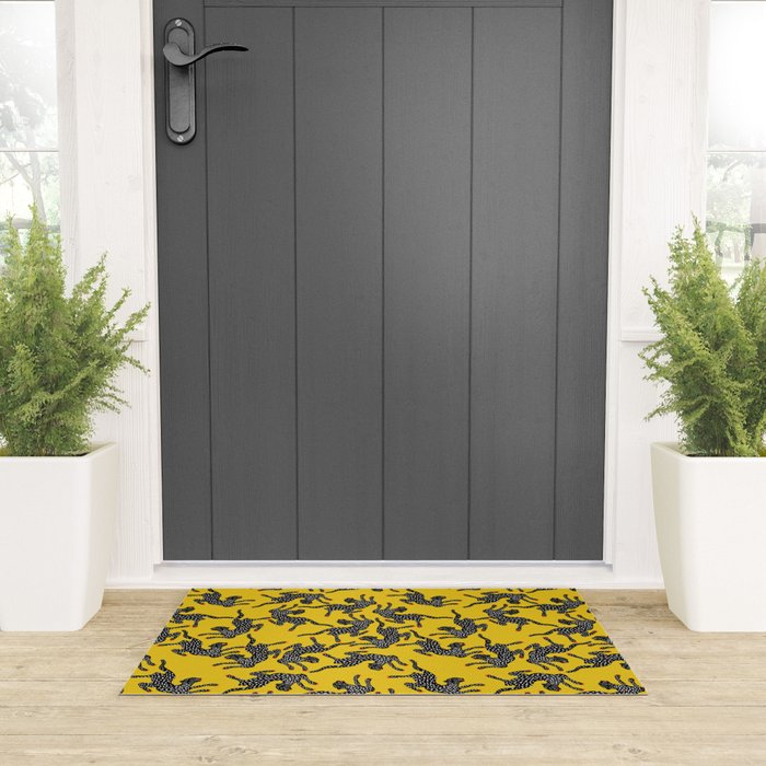 Bold Leopard Art Print on Pink with Floral Accents - Modern Animal Wall Art Welcome Mat Gallery Image 3