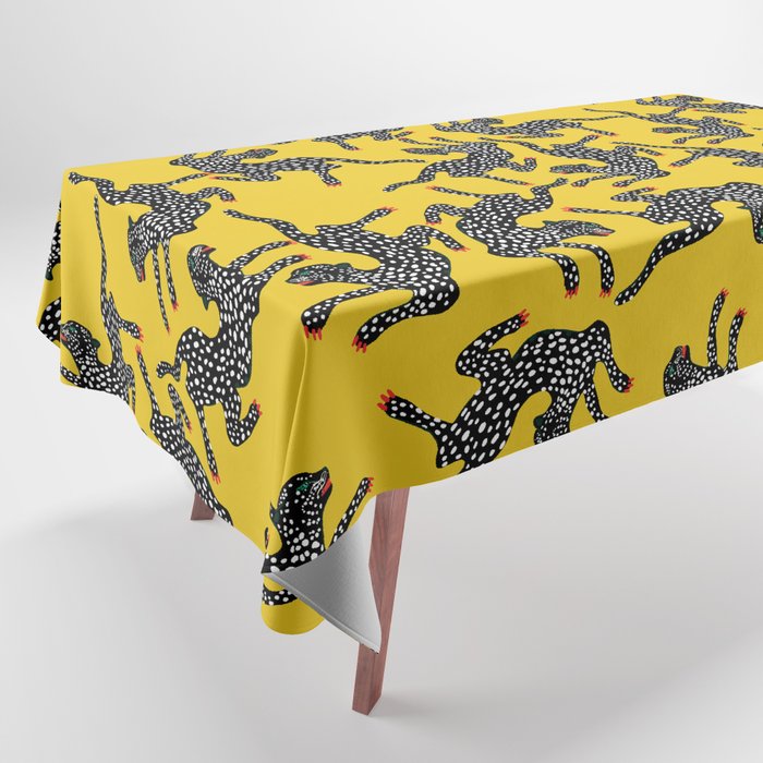 Bold Leopard Art Print on Pink with Floral Accents - Modern Animal Wall Art Tablecloth Gallery Image 1