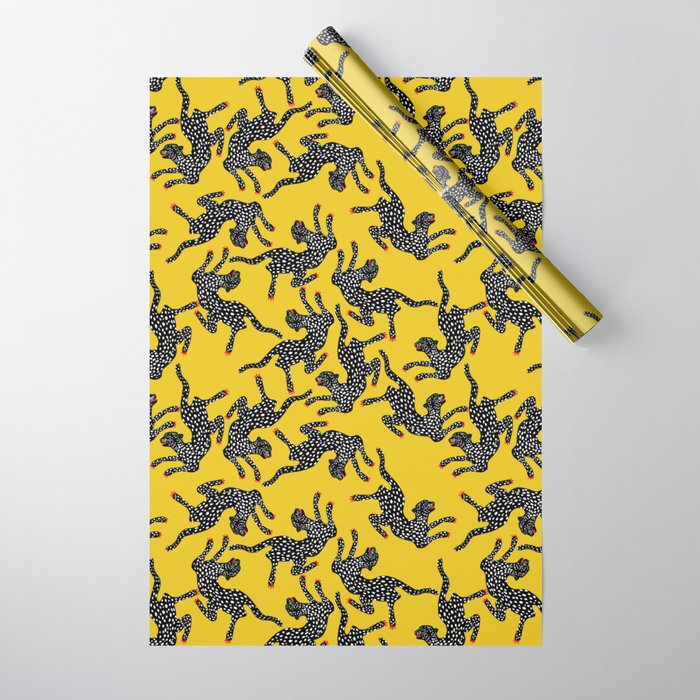 Bold Leopard Art Print on Pink with Floral Accents - Modern Animal Wall Art Wrapping Paper Gallery Image 1