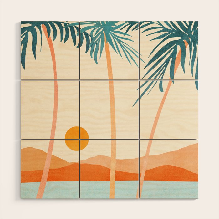 Palm Island Sunset Landscape Wood Wall Art Gallery Image 1