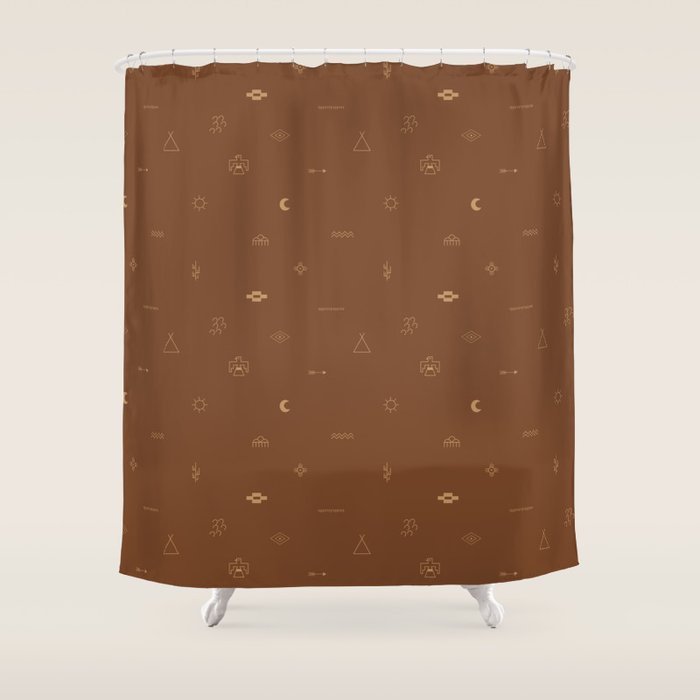 Southwestern Symbolic Pattern in Rust & Tan Shower Curtain Gallery Image 1