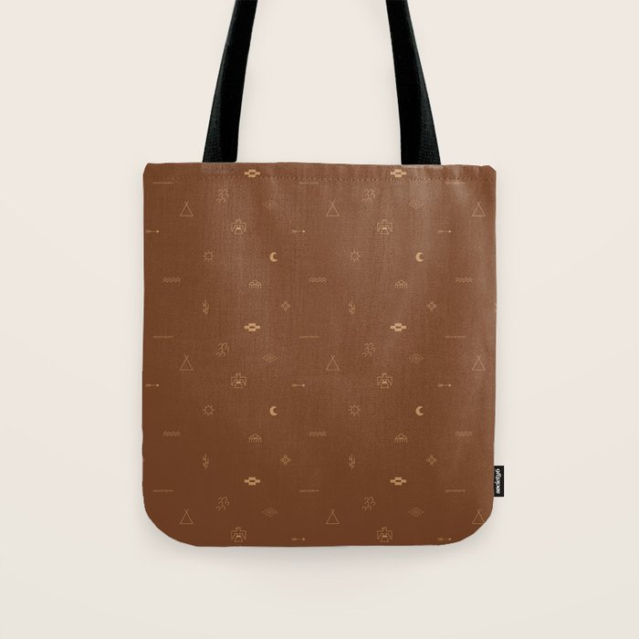 Southwestern Symbolic Pattern in Rust & Tan Tote Bag Gallery Image 1