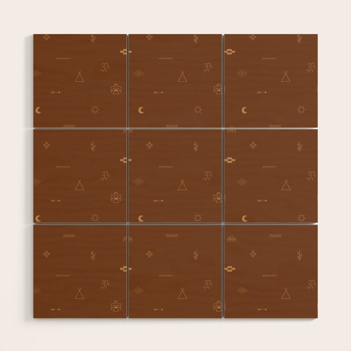 Southwestern Symbolic Pattern in Rust & Tan Wood Wall Art Gallery Image 1