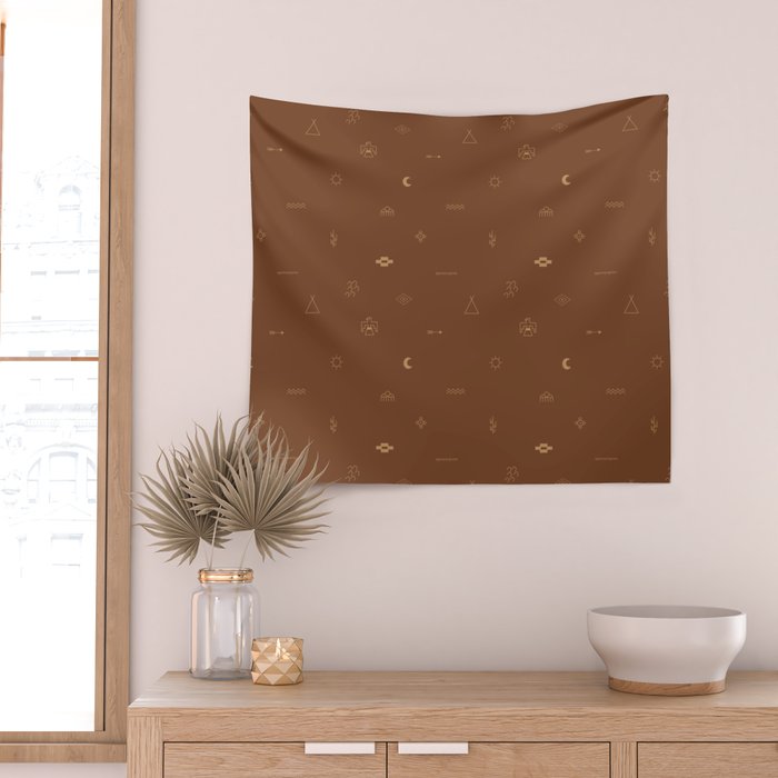 Southwestern Symbolic Pattern in Rust & Tan Wall Tapestry Gallery Image 2
