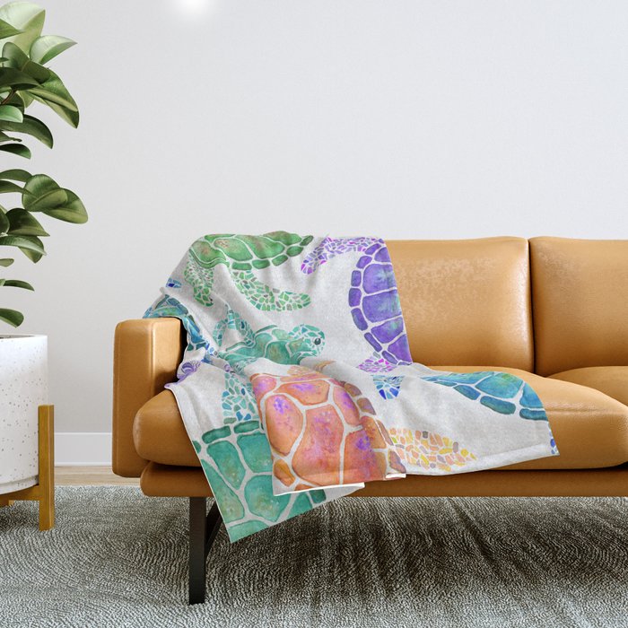 Sea Turtle - Colour Throw Blanket Gallery Image 1