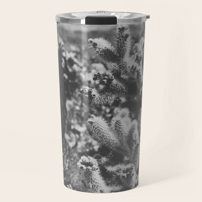 Cholla Cactus Garden (Black + White) Travel Mug Gallery Image 1