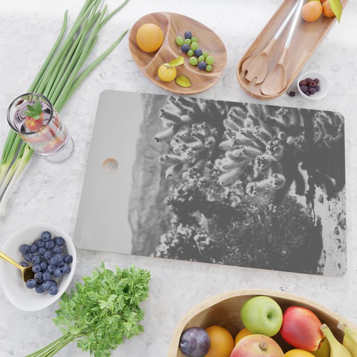 Cholla Cactus Garden (Black + White) Cutting Board Gallery Image 2