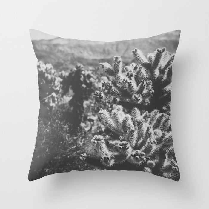 Cholla Cactus Garden (Black + White) Throw Pillow Gallery Image 1