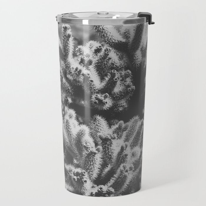 Cholla Cactus Garden (Black + White) Travel Mug Gallery Image 2